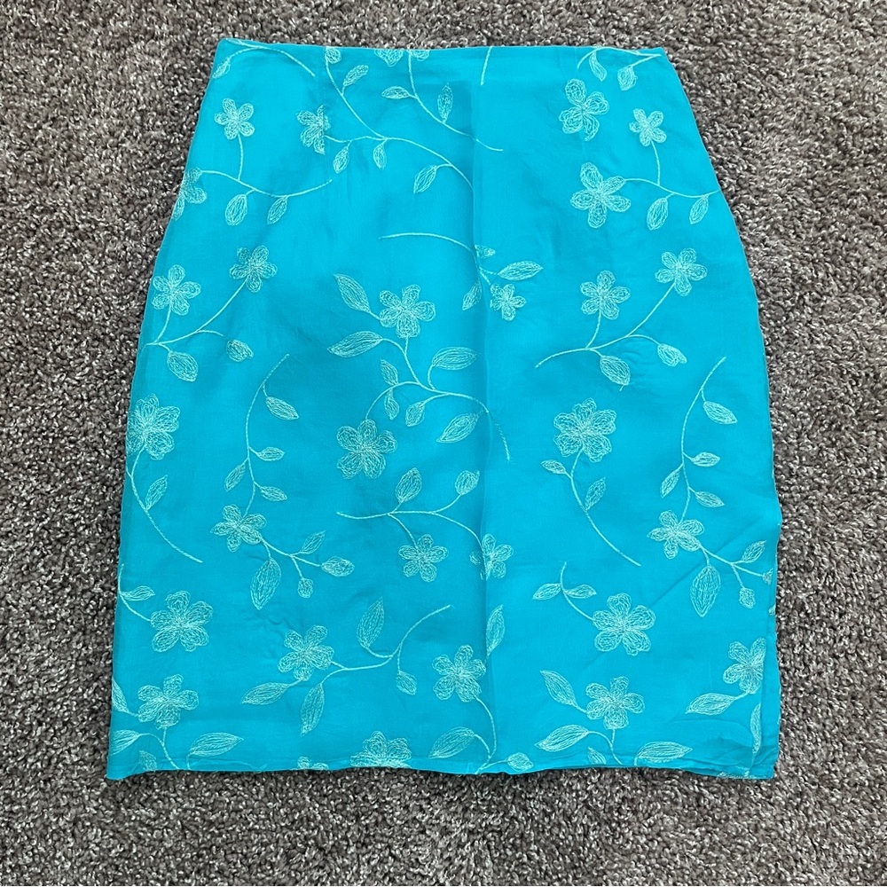 Floral Embroidered Blue Skirt